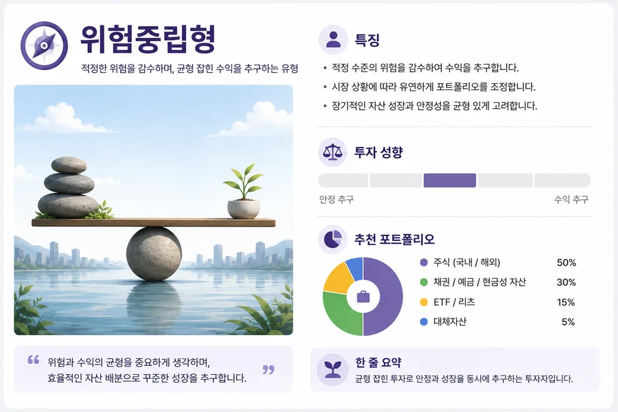 위험중립형 투자 성향 결과 카드 — 위험과 수익의 균형을 찾습니다
