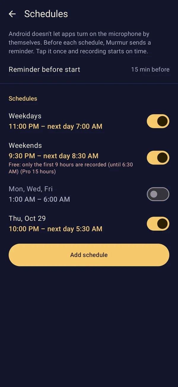 Repeating and one-time schedules