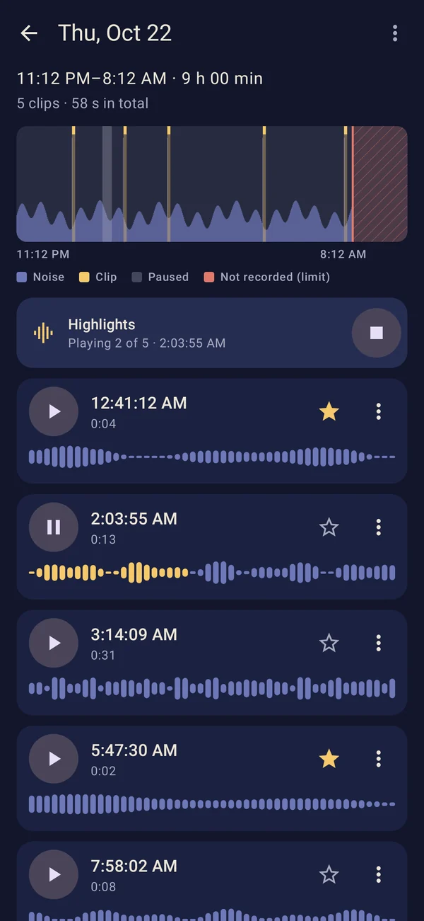 Night timeline and highlights (Pro)
